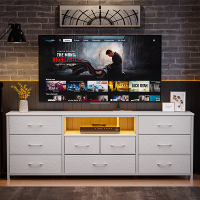 62.5-inch Tv Stand With Led Lighting, Charging Station & 9-drawer Storage – Modern Multi-functional Media Console For Living Room & Bedroom