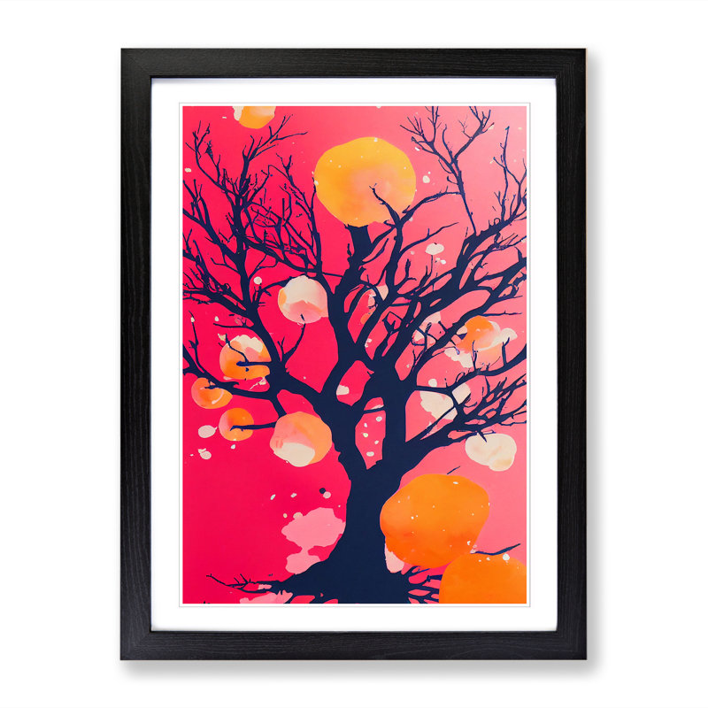 Peach Tree Splatter - Single Picture Frame Print, Black, 64cm H x 46cm W x 2cm D