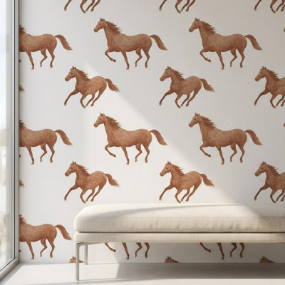 Papier peint blanc avec fond de cheval énergique