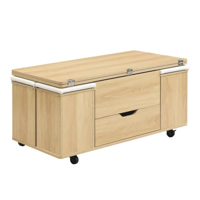 39.4" Multi-Functional Lift-Top Coffee Table With 4 Stools, Hidden Storage & Casters