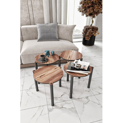 Ensemble de tables gigognes élégantes (4 pièces), 13,4 x 15,7 x 13,4 pouces | 100% panneau de fibres à densité moyenne avec pieds robustes en bois | Conception moderne pour le salon, solution polyvalente et peu encombrante pour la décoration intérieure