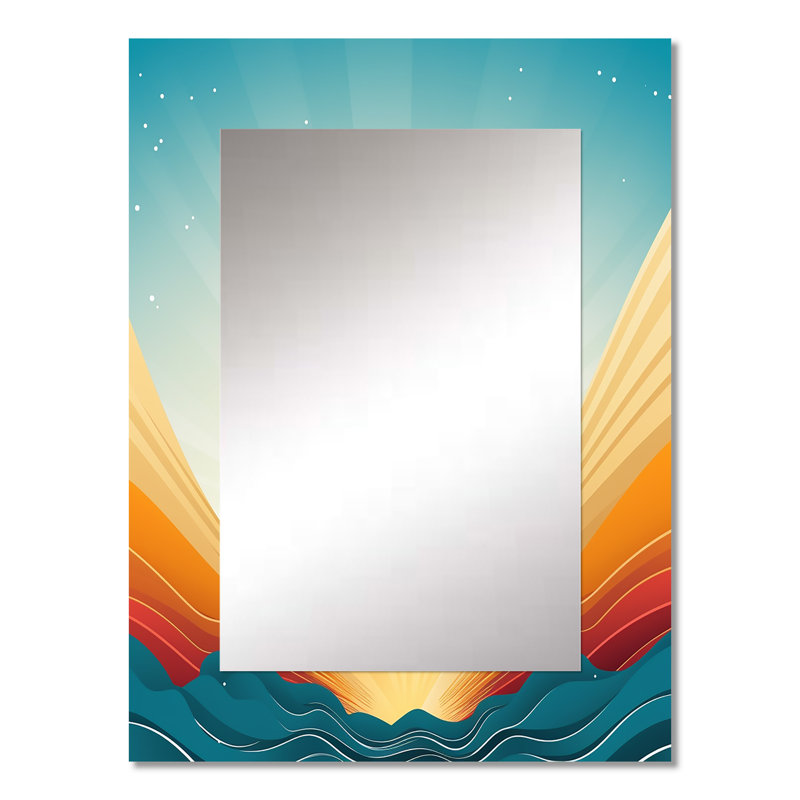 Bold Graphic Sunset in Teal and Orange - Teal Wall Mirror Decor, 32 po x 24 po