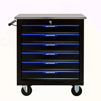 6 DRAWERS MULTIFUNCTIONAL TOOL CART WITH WHEELS-BLACK&BLUE