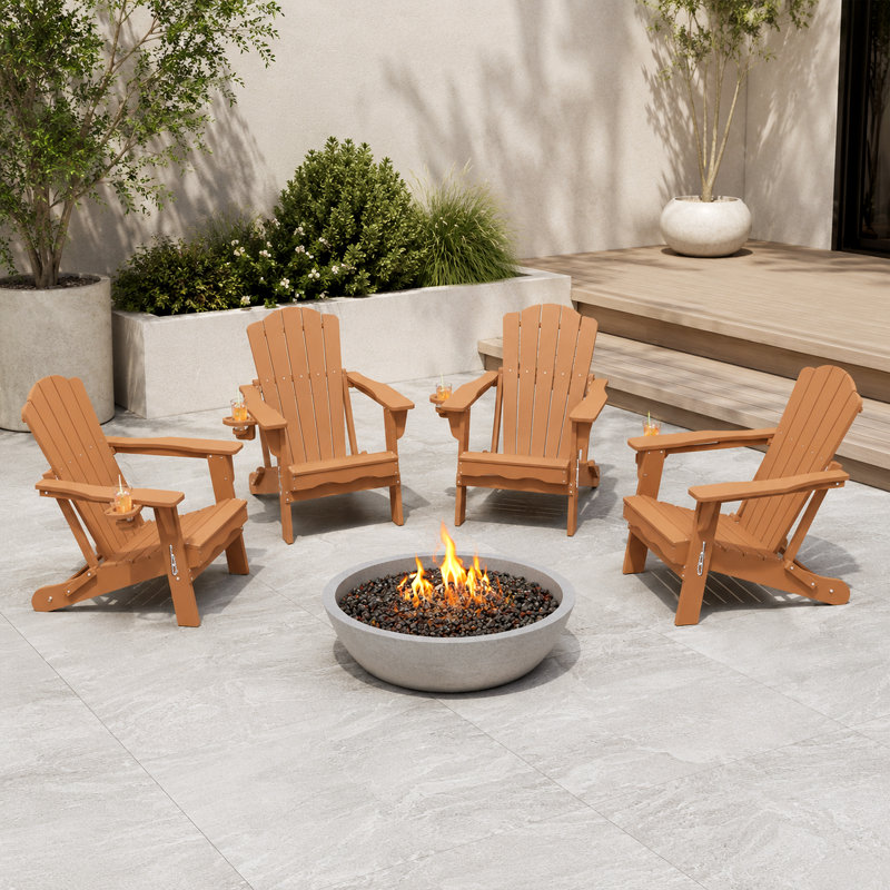 Cyani Folding Adirondack Chair With Cup Holder,HDPE Outdoor Chair With Comfort Ergonomic Seat For Patios,Lawn,Garden, Backyard Use