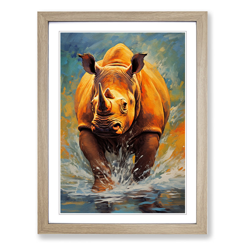 Rhino Expressionism - Framed Print, Oak, 34cm H x 25cm W x 2cm D
