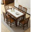 Table de salle à manger de style américain avec plateau en pierre frittée et structure en bois massif-497764671
