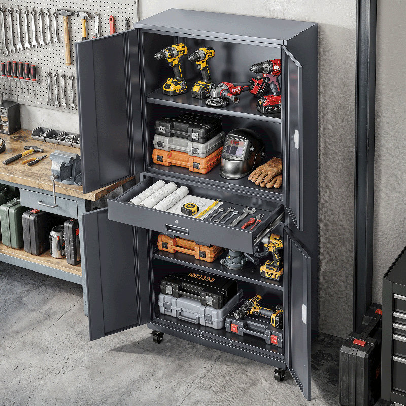 Metal Storage Cabinets With Lock, Gray