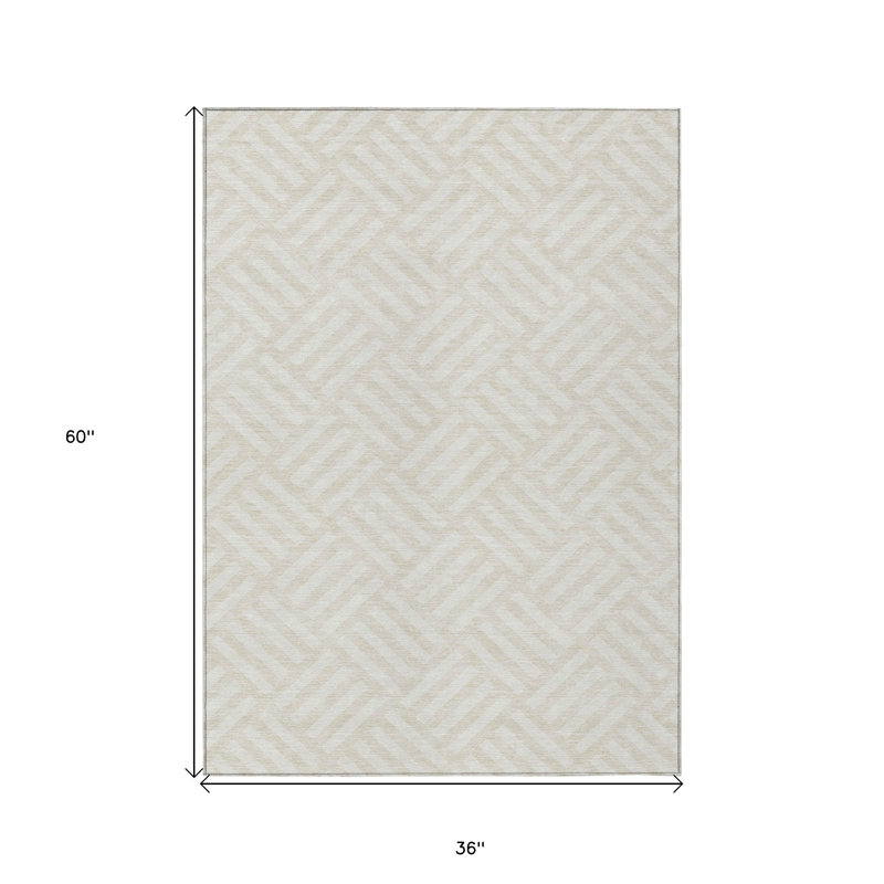 Tapis extérieur lavable à motif géométrique ivoire et beige 3 pi x 5 pi