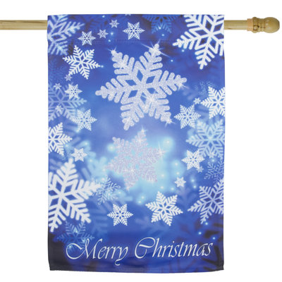 Merry Christmas and Snowflakes Blue and White Garden Flag
