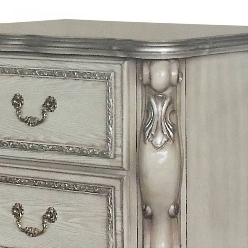 Nightstand, Traditional Elegant With 2 Drawers, Ancient White