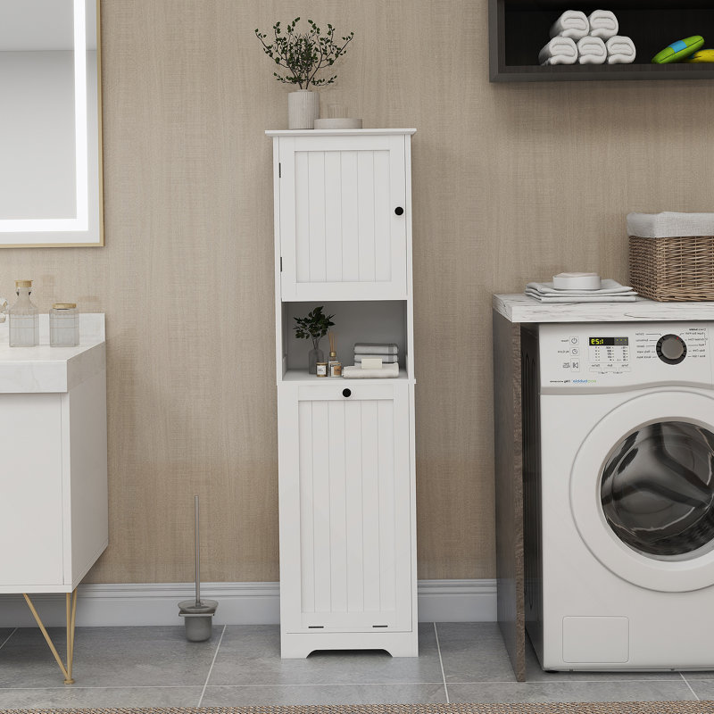 Armoire de trieur de linge inclinable à un compartiment et une porte - Blanc