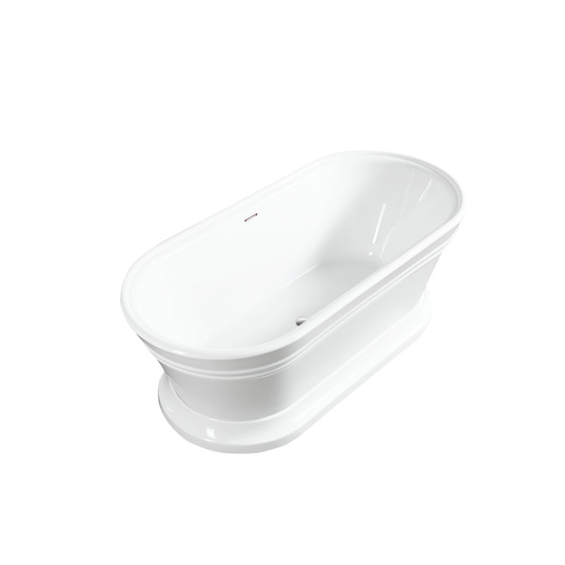Athena 67" x 31" Freestanding Soaking Acrylic Bathtub, White/Integrated Overflow
