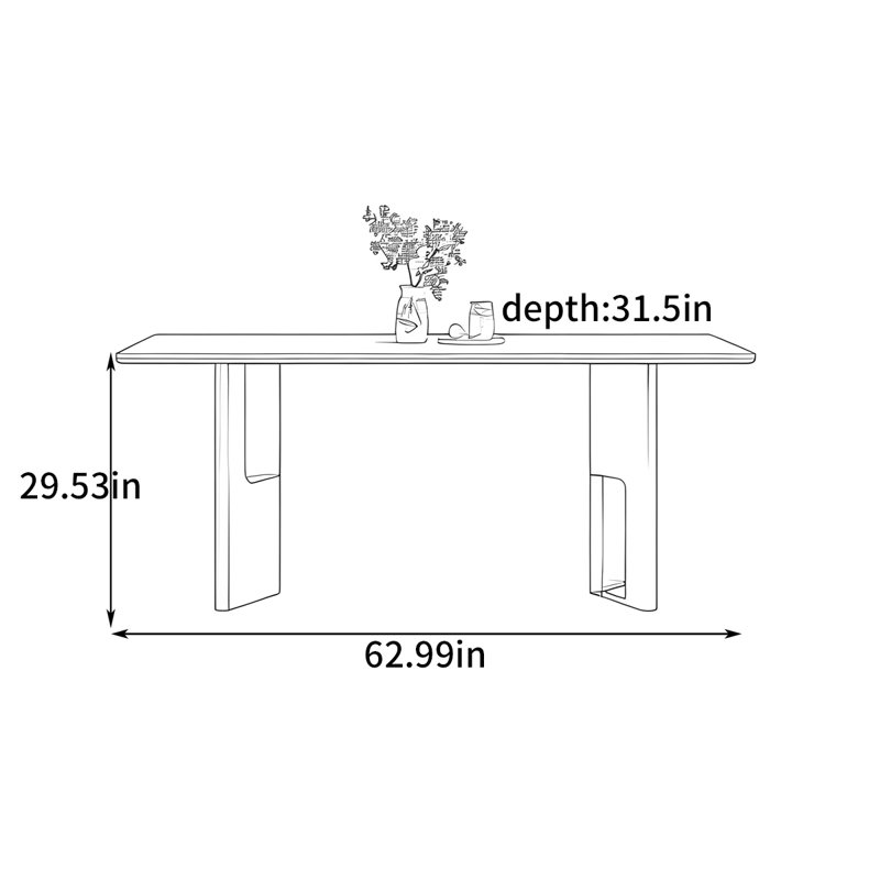 Table de salle à manger d'inspiration moderne et luxueuse, H 29,53 po x L 62,99 po x l 31,5 po