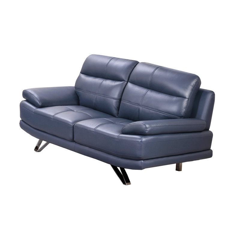 EK530 Navy Blue Leather Loveseat, Navy Blue Genuine Leather