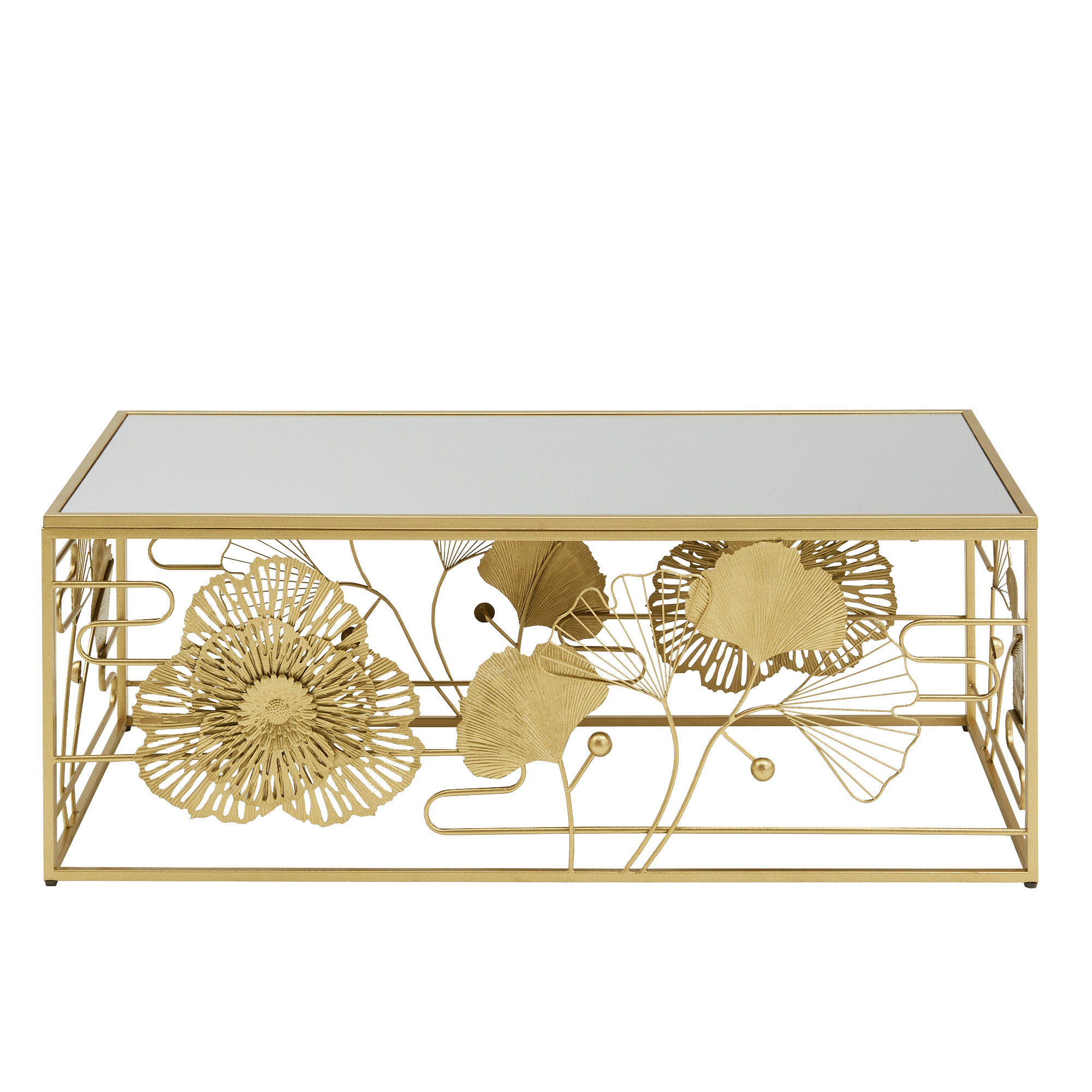 House of Hampton® Lenssen Gold Finish Peony And Ginkgo Coffee Table ...