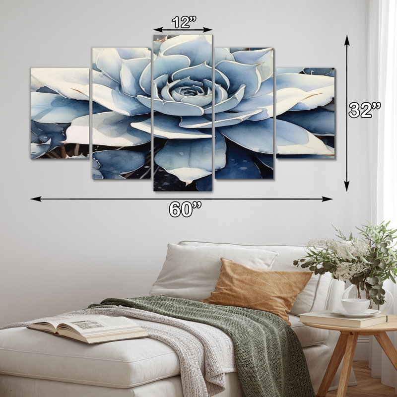 Blue White Cactus Minimal Collage I - Floral Metal Art Print Set