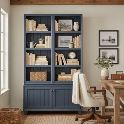 Satie Solid Wood 6-Shelf 86.25" Tall Modular Standard Bookcase With 2-Door Storage Cabinet