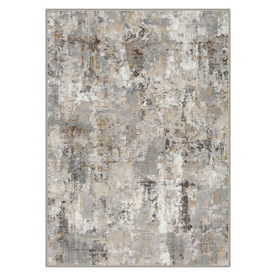Mignone Ebon Abstract Machine Washable Grey / Brown Indoor Area Rug with Non-Slip Backing