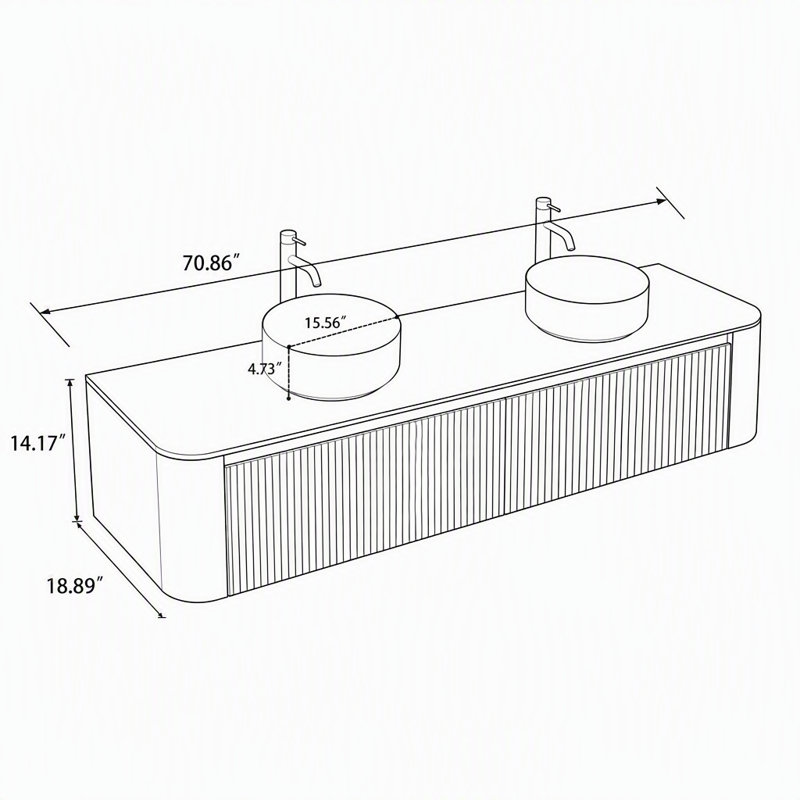 Meuble-lavabo mural double vasque de 152 cm (60 pouces) avec comptoir en pierre frittée, lavabos en céramique blanche et porte-serviettes.