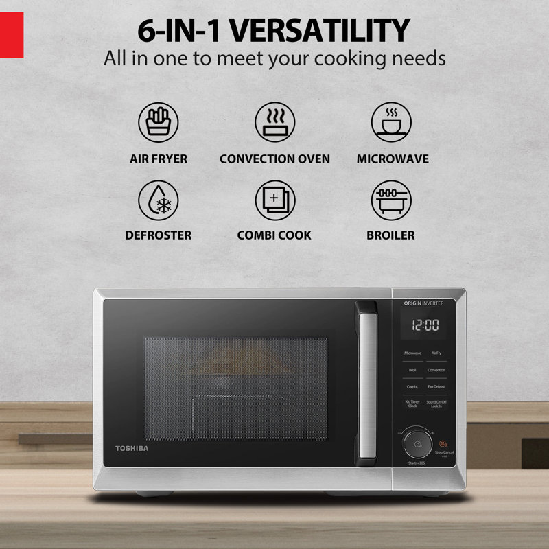 Toshiba 0.9 Cubic Feet 900 Watt Convection Countertop Microwave with Air Frying Capability, Stainless Steel