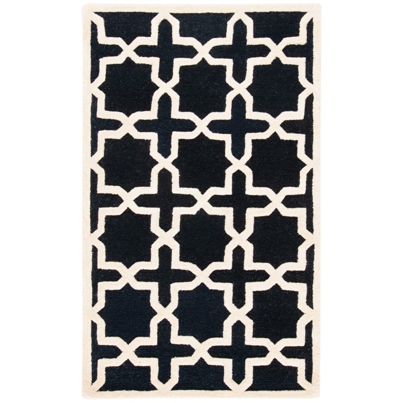 Tapis noir / ivoire en laine touffeté à la main à motif géométrique d'Igna, Rectangle 6 pi x 9 pi