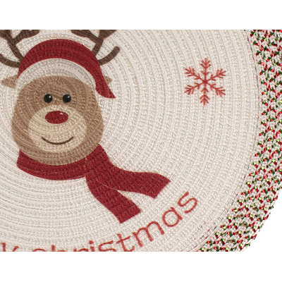 Christmas Woven Table Placemats 15 Inches Round Set of 6 No-Slip Dining & Kitchen Table Mat Reindeer