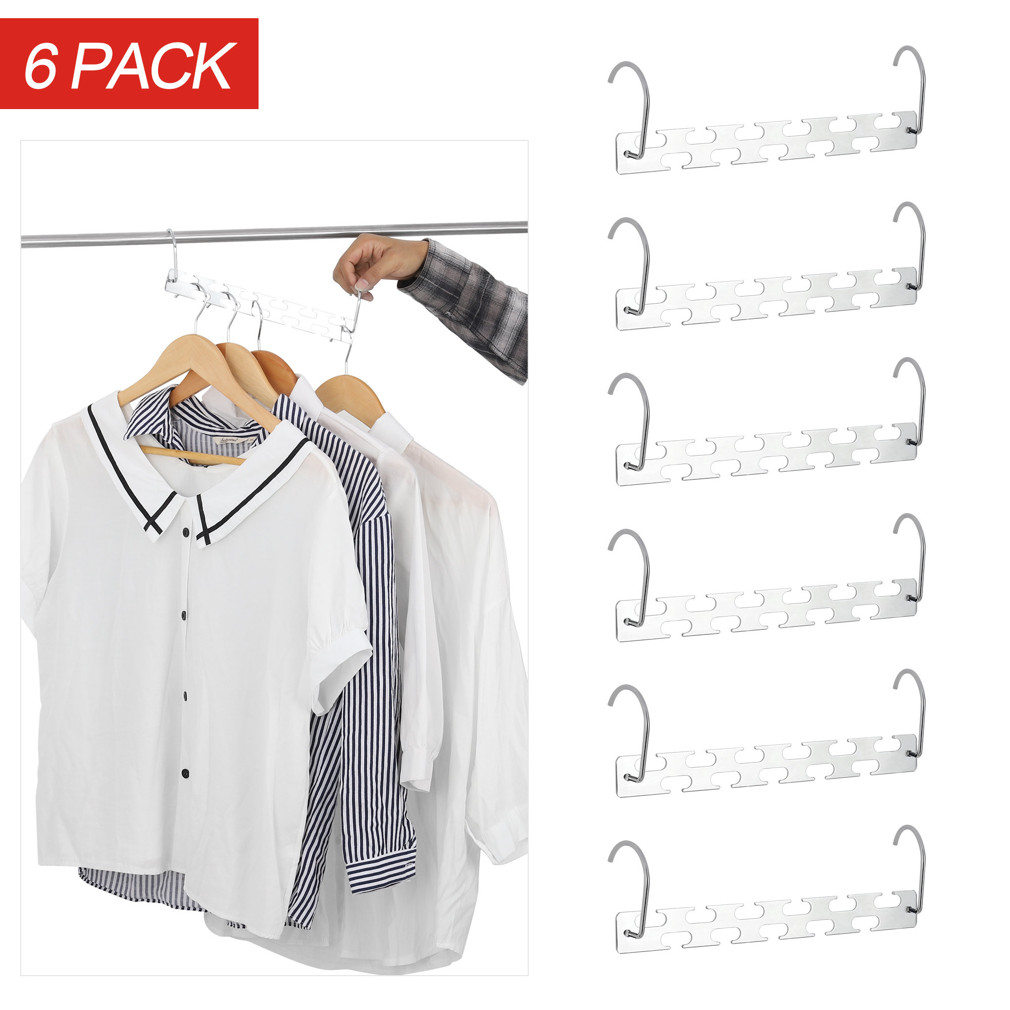 CBTONE 6 Pack Metal Space Saving Hangers - Closet Organizer, Cascading Magic Hangers For Wardrobe