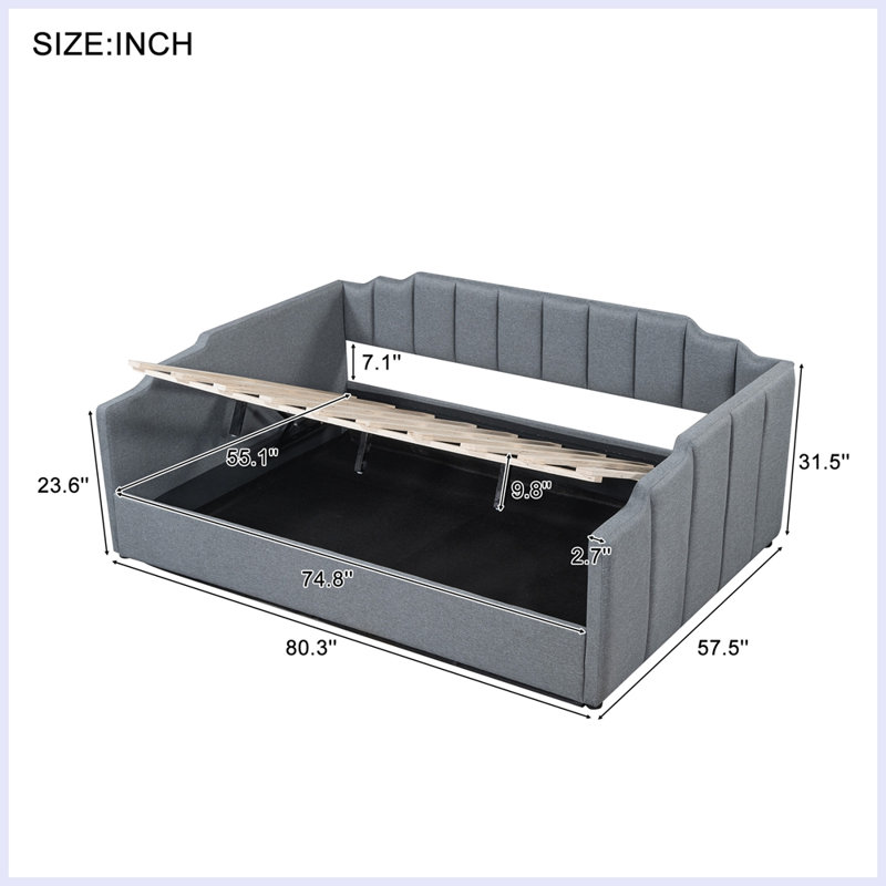 Modern Upholstered Daybed with Underneath Storage, Gray, Full