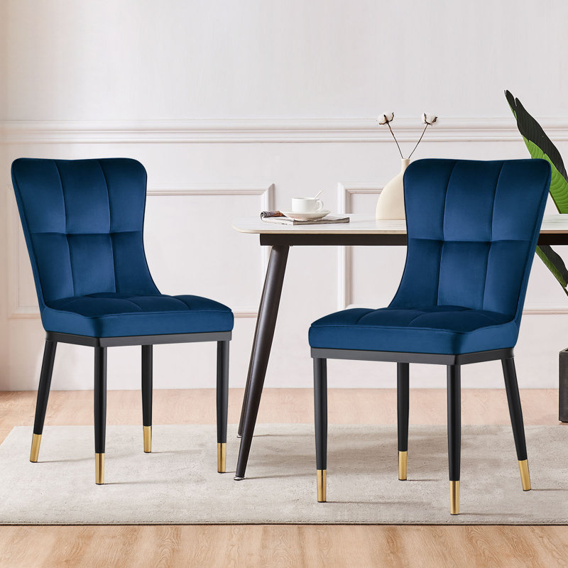50cm H Tufted Velvet Upholstered Metal Upholstered Back Side Chair, Blue, 2