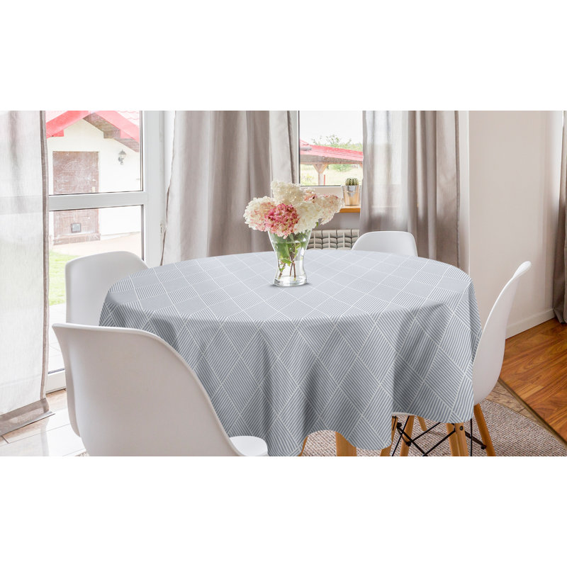 Ambesonne Geometric Round Tablecloth, Continuous Pattern With Modernistic Diagonal Striped Rhombuses, Circle Table Cloth Cover For Dining Room Kitchen Decoration, 60", Pale Purpleblue White