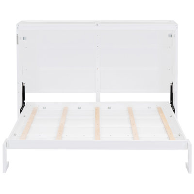 Full Size White Bed Bed, Space Option For Small Living Areas, Comfortable Sleep Every Night, Flexible Slats Absorption Wall Suitable Guest Room, Home Office And Gym, Following Comfort, Easy To Operate