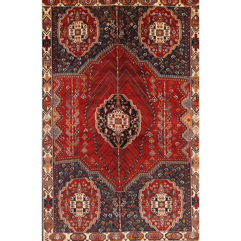 Tapis traditionnel rouge / noir, Rectangle 5 pi x 7 pi
