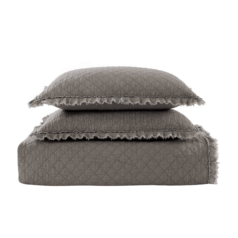 Deniaud Reversible Quilt Set, Gray, Twin Quilt + 1 Standard Sham