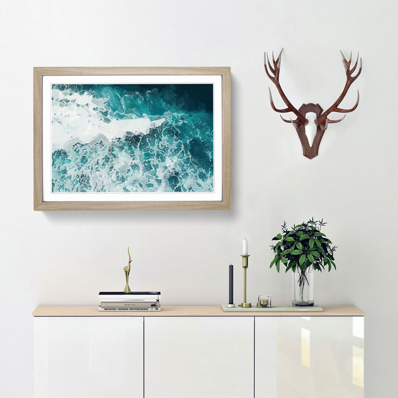 Surfing in the Gold Coast Australia - Framed Print, 27cm H x 36cm W x 2cm D, Oak Framed