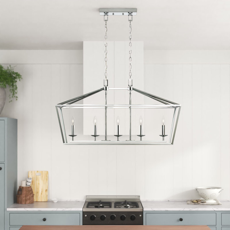 Lustre géométrique à 5 lumières Noelle, Chrome poli