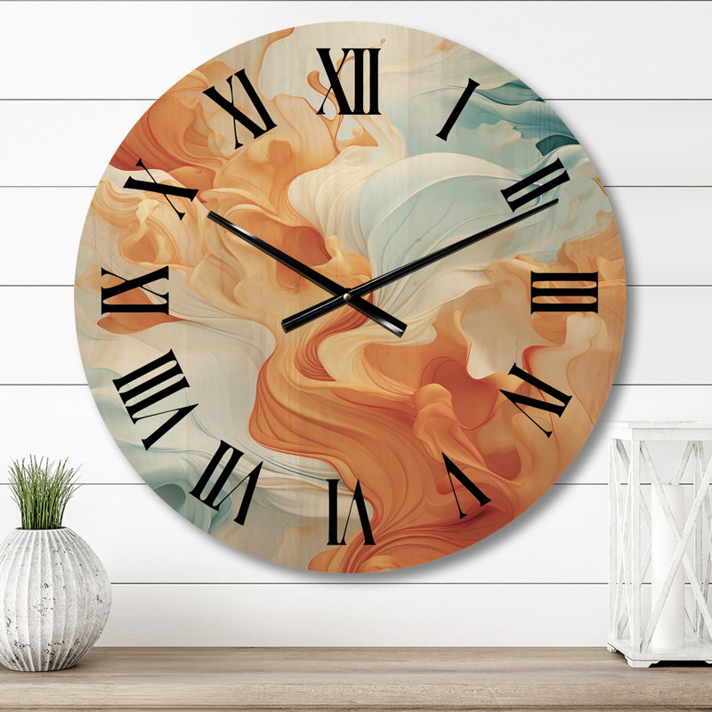 Horloge murale surdimensionnée en bois orange vif et turquoise, Petit