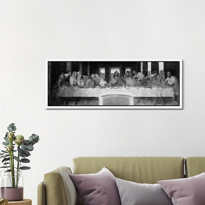 The Last Supper II by Leonardo Da Vinci - Floater Frame Panoramic Painting on Canvas, 121.92 cm H x 40.64 cm W, White