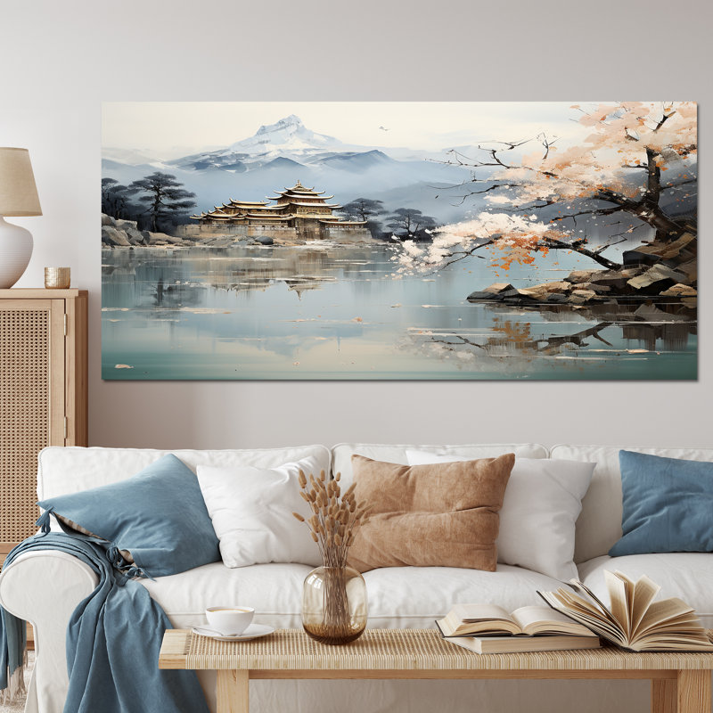 Art asiatique paysage impérial II - art mural asiatique, H 12 po x l 20 po, Toile tendue, Sans cadre