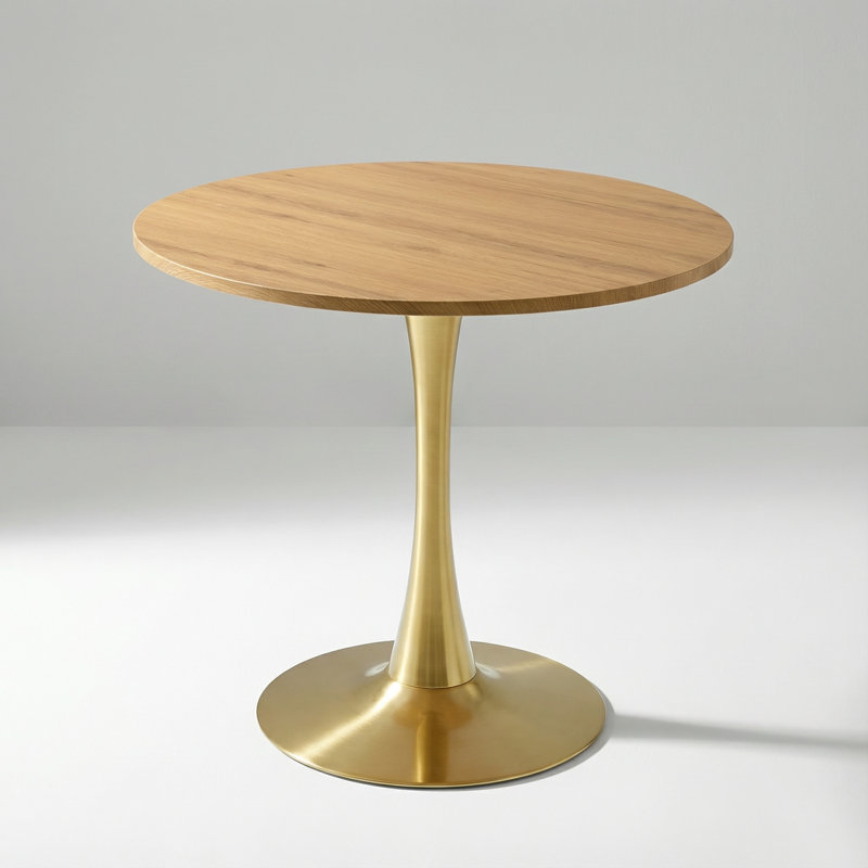 Table de salle à manger moderne à piédestal ronde avec un design peu encombrant et un plateau en bois d'ingénierie durable pour les petites cuisines, les coins repas et les appartements