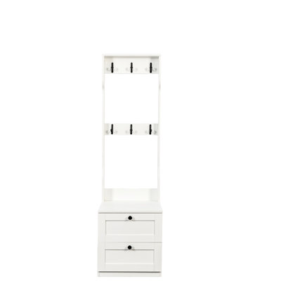 21 White Wood Bedside Table And Coat Rack With Ample Drawer Hanging Space, For Bedroom Small Areas Freestanding Nightstand Rack, Suitable Corners, Dou by Latitude Run