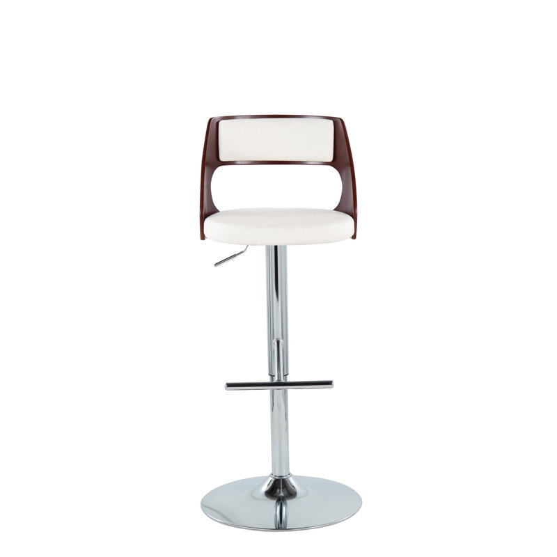 Tabouret de bar Arabelle, Chrome / acajou, Blanc