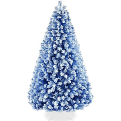 Arbre de Noël artificiel en flocage avec de nombreuses branches luxuriantes, conception de pin coloré non éclairé, support en métal décoratif, décoration festive pour la maison