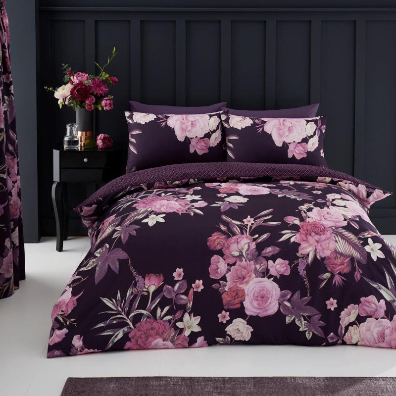 GC Floral Duvet Cover Set With Pillowcases - Polycotton Bedding - Luxury High Quality Yarn Blossom Bedding Set, Double