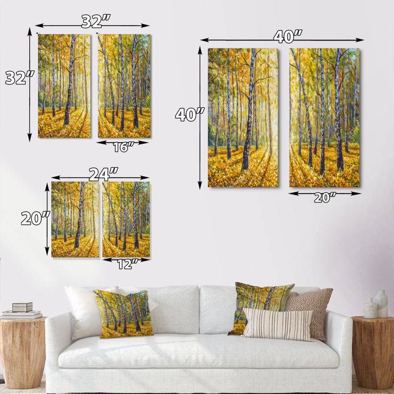 «Path to the Birch Forest», ensemble de 2 peintures sur toiles, Toile tendue, H 32 po x l 32 po x P 1 po
