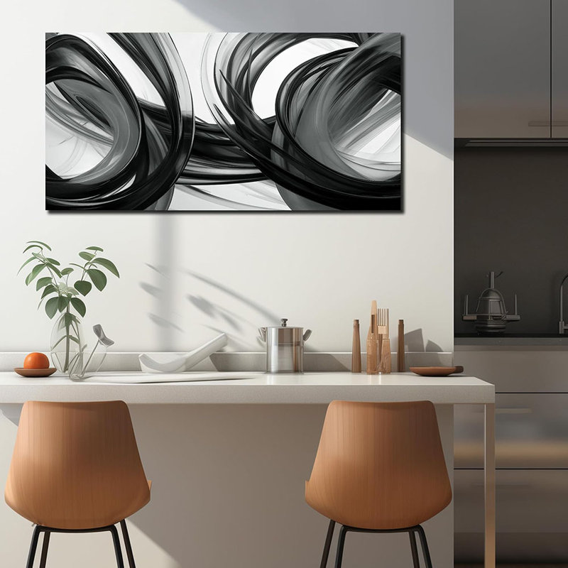 Black And White Wall Art For Living Room Abstract Wall Decor For Bedroom Dark Blue Home Office Decor Ready To Hang 24 X 48 Inch