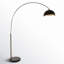 Lampe sur pied à DEL arquée moderne de qualité supérieure de 92 po Luna Bella, noir mat, laiton patiné avec abat-jour en feuille d'or, base en marbre noir, gradateur à gamme complète-279921361