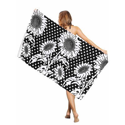 Serviettes de piscine surdimensionnées à motif aquarelle de tournesol à pois, grande serviette de bain à séchage rapide, serviette de bain douce sans sable, 60 x 80 po, et un sac en toile avec la même serviette de plage imprimée sera offert en cadeau