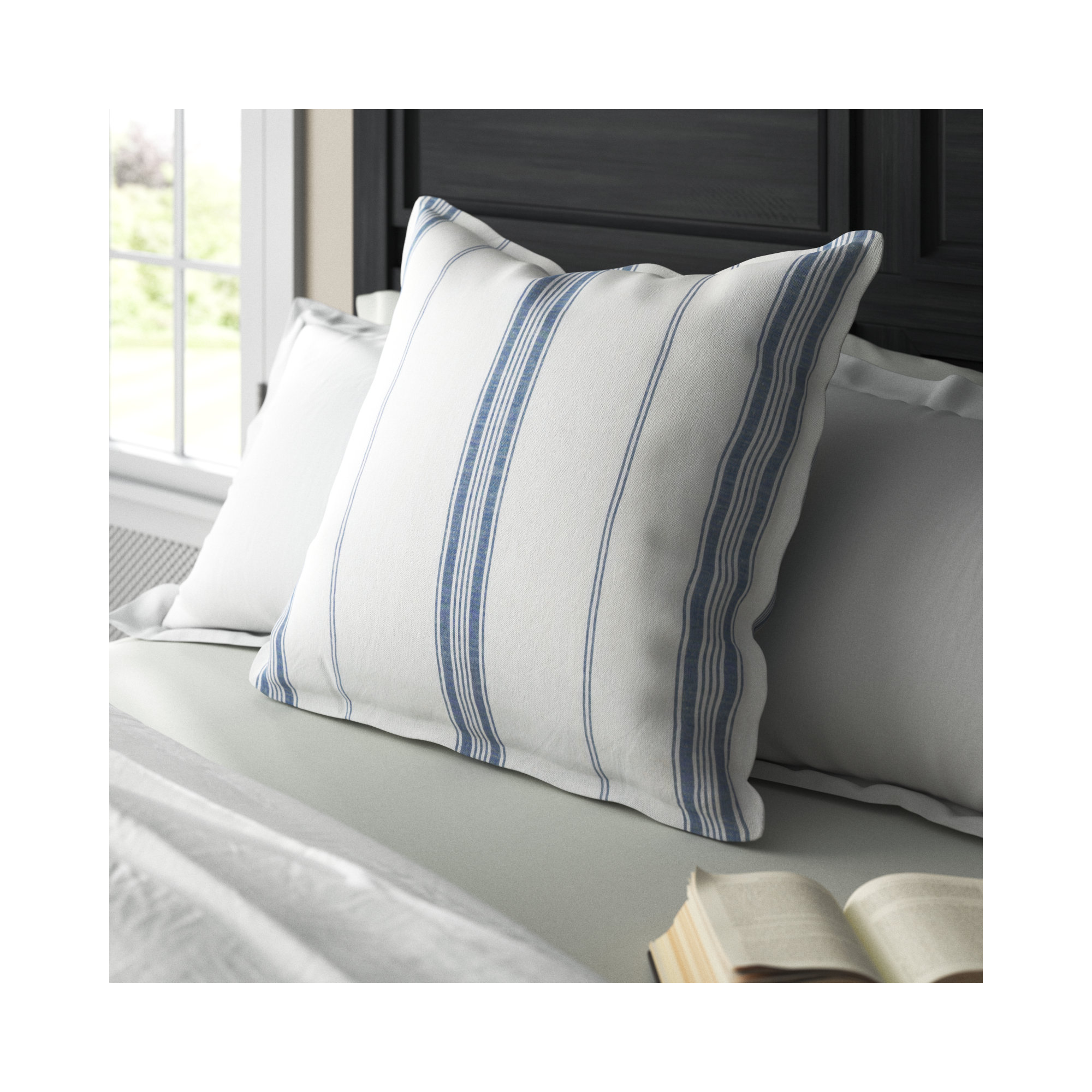 Fleta Stripe Cotton Blend Sham, Euro, White/Blue Stripe