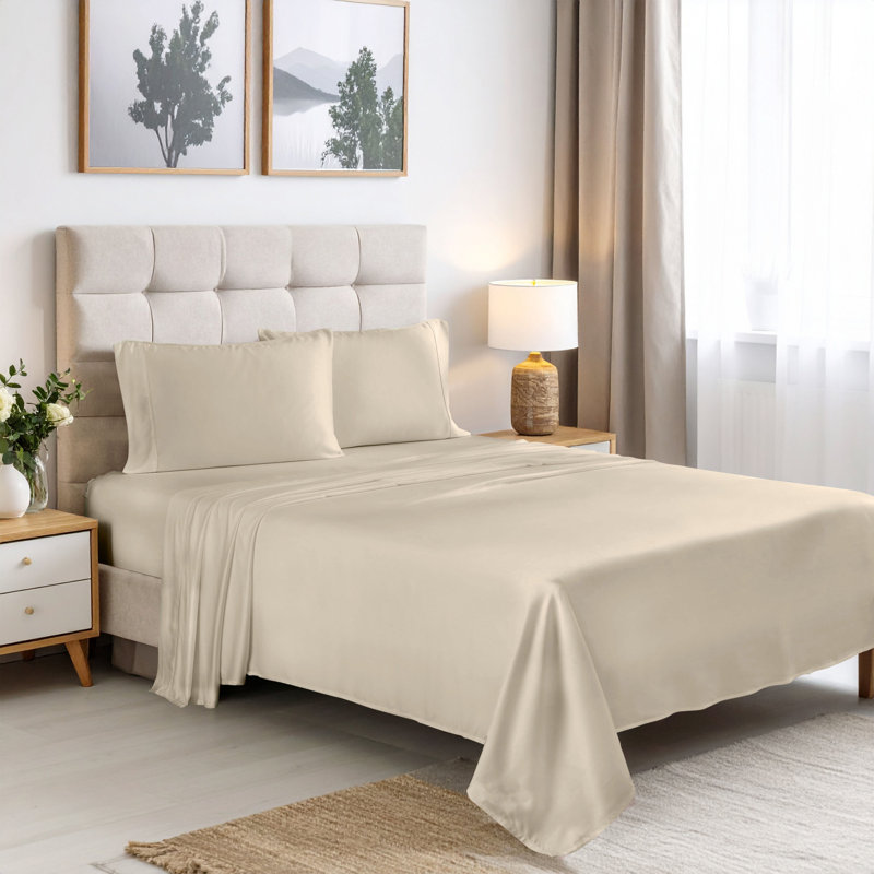 Superior 300 Thread Count 100% Rayon From Bamboo Solid Deep Pocket Bed Sheet Set, Ivory, Twin XL 3pc Set