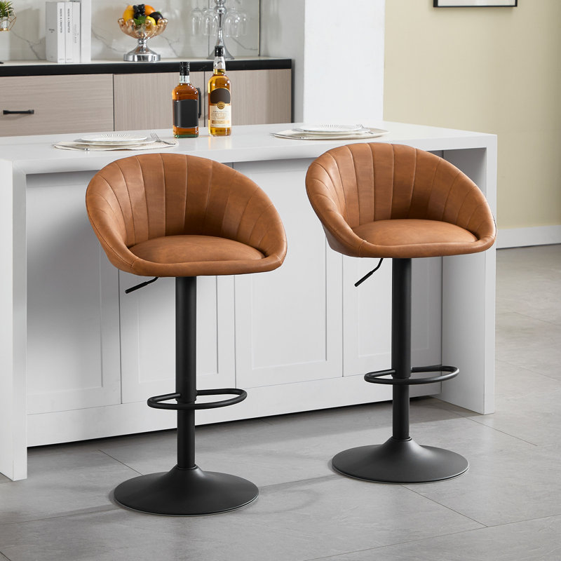 Swivel Upholstered Adjustable Height Counter Stool with Metal Frame, Brown